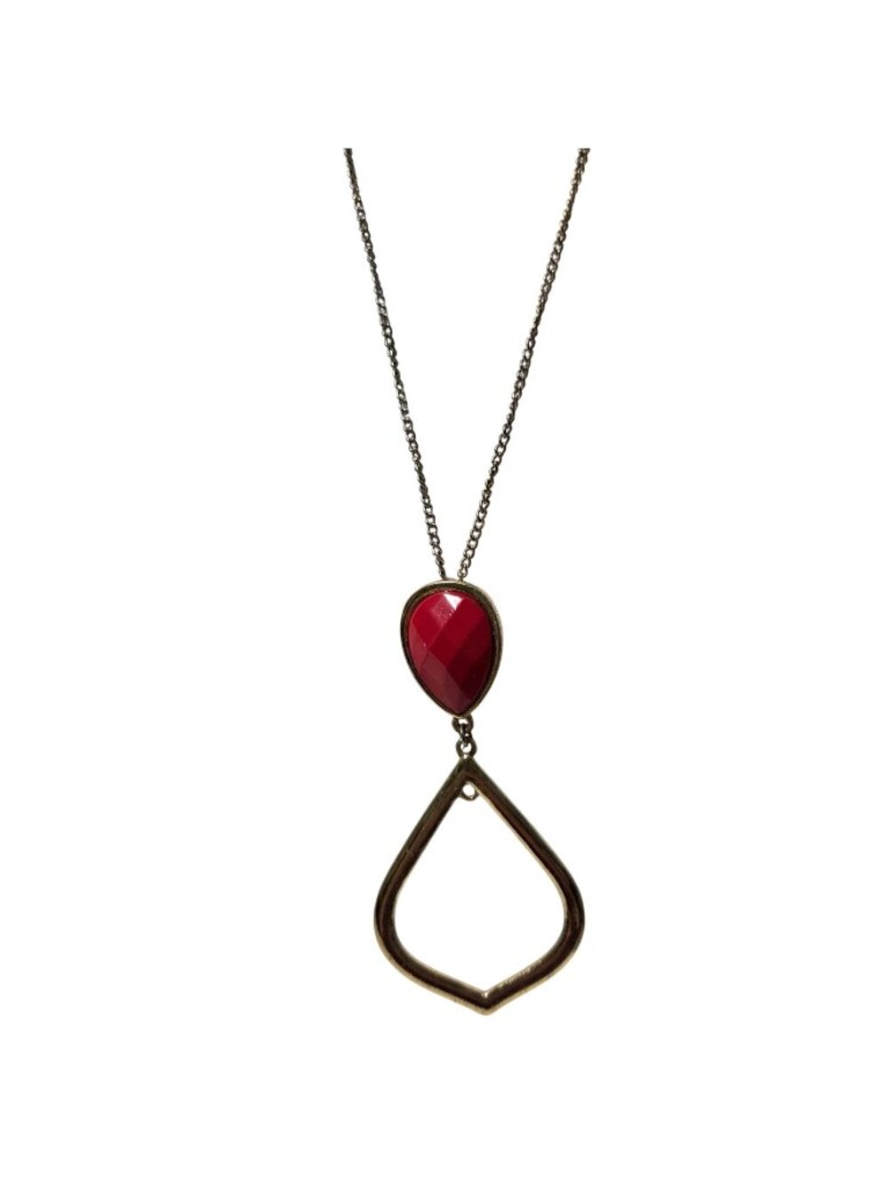 Vintage Pendant Necklace  Red Gem Pendant Open Teardrop Charm Fashion Jewelry